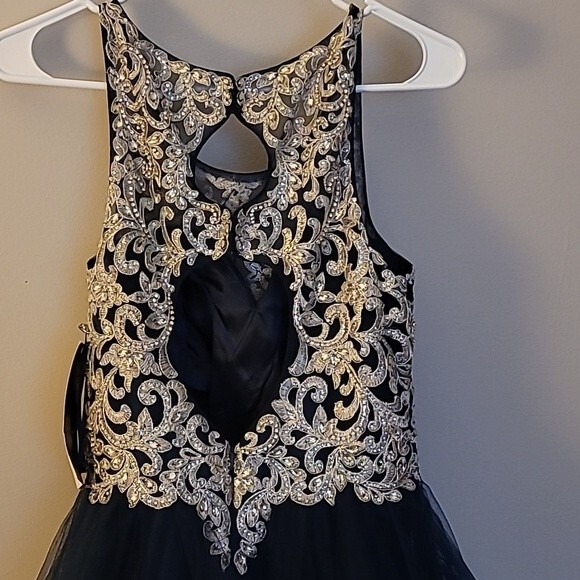 Aria Couture Navy Blue Diamond Studded Prom Dress With Open Back. Size Small - Picture 10 of 14